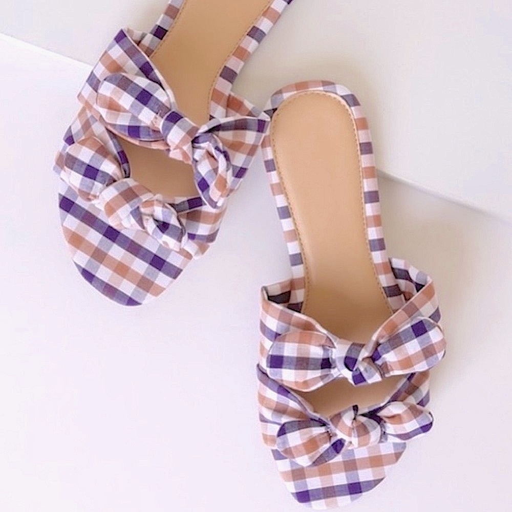 ✌🏼 #244 Cute Double Bow Gingham Plaid Sandals - Picture 1 of 14